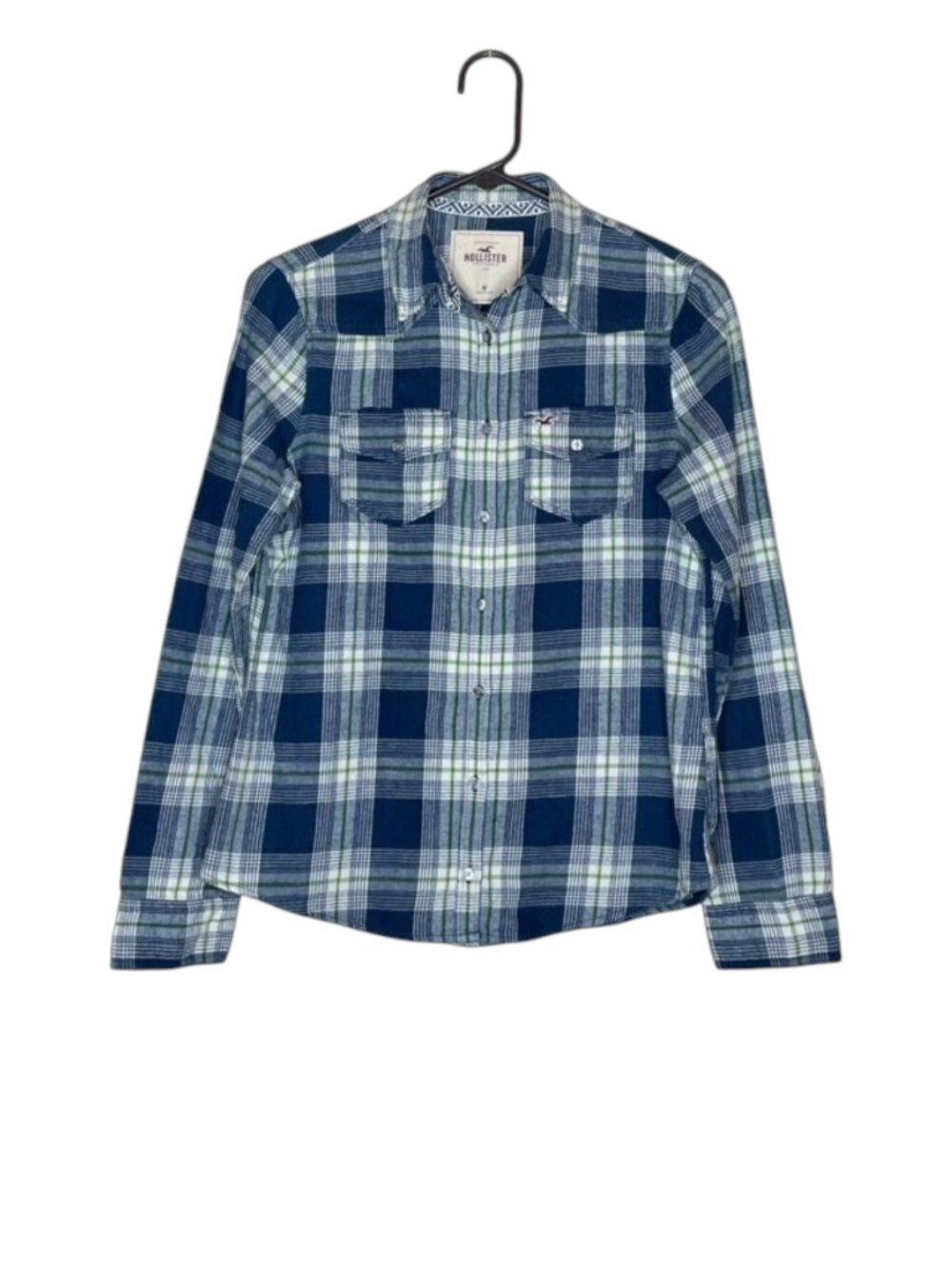 HOLLISTER Blue Plaid Western Pearl Snap Long Sleeve Shirt - Size Medium